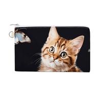 Canvas Coin Purse Pug Pizza Small Wallets for Women Slim Wallet with Zipper Key Ring Cute Change Purse Small Zipper Pouch, Cat Butterfly, One Size, Pattern