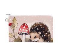 Canvas Coin Purse Pug Pizza Small Wallets for Women Slim Wallet with Zipper Key Ring Cute Change Purse Small Zipper Pouch, Hedgehog watercolor painting, One size