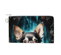Canvas Coin Purse Rainbow Cartoon Panda Small Wallets for Women Slim Wallet with Zipper Key Ring Cute Change Purse Small Zipper Pouch, Gem Cave Chihuahua, One Size
