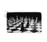 Canvas Coin Purse Rainbow Colored Swirl Small Wallets for Women Slim Wallet with Zipper Key Ring Cute Change Purse Small Zipper Pouch, Black White Chess Checkerboard, One size
