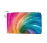 Canvas Coin Purse Rainbow Colored Swirl Small Wallets for Women Slim Wallet with Zipper Key Ring Cute Change Purse Small Zipper Pouch, Rainbow Colored Swirl, One Size, Pattern