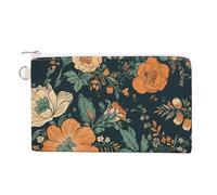 Canvas Coin Purse Red Black Buffalo Check Plaid Pattern Small Wallets for Women Slim Wallet with Zipper Key Ring Cute Change Purse Small Zipper Pouch, Orange and Green Flowers, One Size
