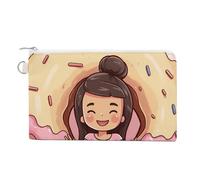 Canvas Coin Purse Red Theme Leaves Small Wallets for Women Slim Wallet with Zipper Key Ring Cute Change Purse Small Zipper Pouch, Girl and Donut, One Size, Pattern