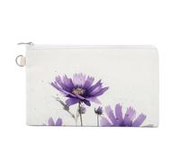 Canvas Coin Purse Red Theme Leaves Small Wallets for Women Slim Wallet with Zipper Key Ring Cute Change Purse Small Zipper Pouch, Hand Drawn Purple Flowers, One Size, Pattern