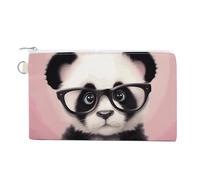 Canvas Coin Purse Rustic Lodge Bear Small Wallets for Women Slim Wallet with Zipper Key Ring Cute Change Purse Small Zipper Pouch, Baby panda with glasses, One Size, Pattern