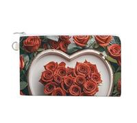 Canvas Coin Purse Rustic Lodge Bear Small Wallets for Women Slim Wallet with Zipper Key Ring Cute Change Purse Small Zipper Pouch, Red Rose Love Heart, One Size