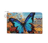 Canvas Coin Purse Sea Shell Treasures Small Wallets for Women Slim Wallet with Zipper Key Ring Cute Change Purse Small Zipper Pouch, Big Butterfly, One Size, Pattern