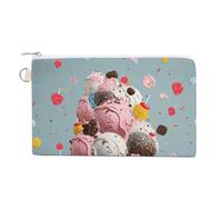 Canvas Coin Purse Sea Shell Treasures Small Wallets for Women Slim Wallet with Zipper Key Ring Cute Change Purse Small Zipper Pouch, Sweet Ice Cream, One Size