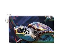 Canvas Coin Purse Sea Shell Treasures Small Wallets for Women Slim Wallet with Zipper Key Ring Cute Change Purse Small Zipper Pouch, A colorful tropical sea turtle, One Size