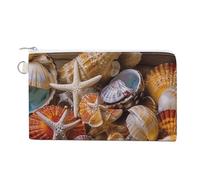 Canvas Coin Purse Sea Shell Treasures Small Wallets for Women Slim Wallet with Zipper Key Ring Cute Change Purse Small Zipper Pouch, Sea Shell Treasures, One Size