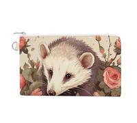 Canvas Coin Purse Shih Tzu Dog And Flowers Small Wallets for Women Slim Wallet with Zipper Key Ring Cute Change Purse Small Zipper Pouch, Opossum And Roses, One Size, Pattern