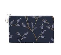 Canvas Coin Purse Skull Art Style Small Wallets for Women Slim Wallet with Zipper Key Ring Cute Change Purse Small Zipper Pouch, Dark Blue Leaves, One Size, Pattern