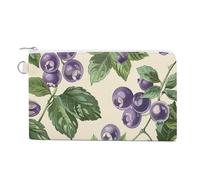 Canvas Coin Purse Smooth Round Rock Small Wallets for Women Slim Wallet with Zipper Key Ring Cute Change Purse Small Zipper Pouch, Hand Drawn Blueberries, One Size