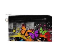 Canvas Coin Purse Teal Grey Rose Small Wallets for Women Slim Wallet with Zipper Key Ring Cute Change Purse Small Zipper Pouch, Graffiti Butterfly, One size