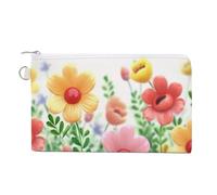 Canvas Coin Purse Teal Grey Rose Small Wallets for Women Slim Wallet with Zipper Key Ring Cute Change Purse Small Zipper Pouch, Happy flower, One Size, Pattern