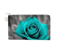 Canvas Coin Purse Teal Grey Rose Small Wallets for Women Slim Wallet with Zipper Key Ring Cute Change Purse Small Zipper Pouch, Teal Grey Rose, One Size