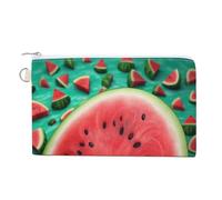 Canvas Coin Purse Teal Grey Rose Small Wallets for Women Slim Wallet with Zipper Key Ring Cute Change Purse Small Zipper Pouch, Dream Watermelon, One Size