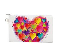 Canvas Coin Purse Teal Grey Rose Small Wallets for Women Slim Wallet with Zipper Key Ring Cute Change Purse Small Zipper Pouch, colourful heart, One Size