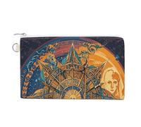 Canvas Coin Purse Tie-dye Blue Small Wallets for Women Slim Wallet with Zipper Key Ring Cute Change Purse Small Zipper Pouch, Mystic Tarot Card Sun and Moon Face, One Size, Pattern
