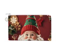 Canvas Coin Purse Two Pugs Wearing Hats Small Wallets for Women Slim Wallet with Zipper Key Ring Cute Change Purse Small Zipper Pouch, Christmas Whimsical Dwarfs, One Size, Pattern