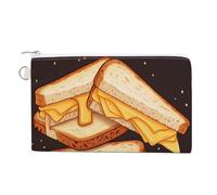 Canvas Coin Purse Two Pugs Wearing Hats Small Wallets for Women Slim Wallet with Zipper Key Ring Cute Change Purse Small Zipper Pouch, Cheese Sandwiches, One size