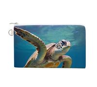 Canvas Coin Purse Two Pugs Wearing Hats Small Wallets for Women Slim Wallet with Zipper Key Ring Cute Change Purse Small Zipper Pouch, Sea Turtle, One Size