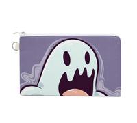 Canvas Coin Purse Two Pugs Wearing Hats Small Wallets for Women Slim Wallet with Zipper Key Ring Cute Change Purse Small Zipper Pouch, Cartoon ghost, One Size