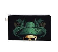 Canvas Coin Purse Two Pugs Wearing Hats Small Wallets for Women Slim Wallet with Zipper Key Ring Cute Change Purse Small Zipper Pouch, Pirate Skull, One size