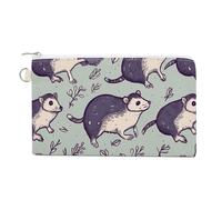Canvas Coin Purse Two Pugs Wearing Hats Small Wallets for Women Slim Wallet with Zipper Key Ring Cute Change Purse Small Zipper Pouch, Opossum, One Size