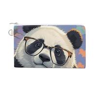 Canvas Coin Purse Two Pugs Wearing Hats Small Wallets for Women Slim Wallet with Zipper Key Ring Cute Change Purse Small Zipper Pouch, Panda with a tilted head, One Size, Pattern