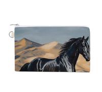 Canvas Coin Purse Valentine Hearts Golden Butterfly Small Wallets for Women Slim Wallet with Zipper Key Ring Cute Change Purse Small Zipper Pouch, Black arabian horse, One size