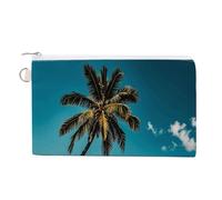 Canvas Coin Purse Valentine Hearts Golden Butterfly Small Wallets for Women Slim Wallet with Zipper Key Ring Cute Change Purse Small Zipper Pouch, Palm Tree Hawaii Beach, One size