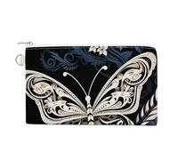 Canvas Coin Purse Valentine Hearts Golden Butterfly Small Wallets for Women Slim Wallet with Zipper Key Ring Cute Change Purse Small Zipper Pouch, White butterflies and tribal, One Size, Pattern