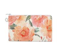 Canvas Coin Purse Valentine Hearts Golden Butterfly Small Wallets for Women Slim Wallet with Zipper Key Ring Cute Change Purse Small Zipper Pouch, Peach Peony, One Size, Pattern