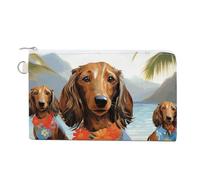 Canvas Coin Purse Vintage Mandala Flowers Small Wallets for Women Slim Wallet with Zipper Key Ring Cute Change Purse Small Zipper Pouch, Dachshund Tropical Painting Art, One Size, Pattern