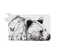 Canvas Coin Purse Vintage Mandala Flowers Small Wallets for Women Slim Wallet with Zipper Key Ring Cute Change Purse Small Zipper Pouch, Wildlife Hand Drawn Bear Animal, One Size, Pattern