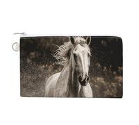 Canvas Coin Purse Vintage Mandala Flowers Small Wallets for Women Slim Wallet with Zipper Key Ring Cute Change Purse Small Zipper Pouch, Horse Running by the Water, One Size, Pattern