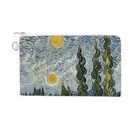 Canvas Coin Purse Wheat Fields And Cypress Trees Small Wallets for Women Slim Wallet with Zipper Key Ring Cute Change Purse Small Zipper Pouch, Wheat fields and cypress trees, One size