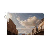 Canvas Coin Purse Winter Landscape Small Wallets for Women Slim Wallet with Zipper Key Ring Cute Change Purse Small Zipper Pouch, Old Wild West Cowboy Town, One Size, Pattern