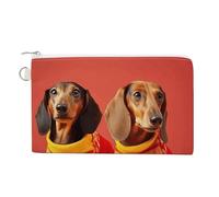 Canvas Coin Purse Witch And Broom Small Wallets for Women Slim Wallet with Zipper Key Ring Cute Change Purse Small Zipper Pouch, Cute dachshund, One size