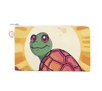 Canvas Coin Purse Witch And Broom Small Wallets for Women Slim Wallet with Zipper Key Ring Cute Change Purse Small Zipper Pouch, Turtle in the sun, One Size, Pattern