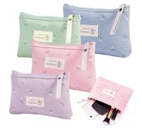 Canvas Cosmetic Bags, 4 Pcs Printed Makeup Bags with Zipper, Multi-Functional Portable Makeup Bag, Suitable for Gift Travel Daily Use(Green Purple Pink Blue 17×3×12 cm)
