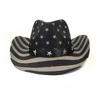Canvas Cowboy Hat for Women Men Vintage USA American Flag Wide Brim Western Hat (Black, M)