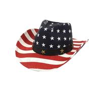 Canvas Cowboy Hat for Women Men Vintage USA American Flag Wide Brim Western Hat (Red, M)