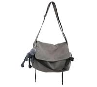Canvas Crossbody Messenger Bag with Detachable Frog Charm, Unisex | Soft washed canvas body with a removable charm accessory - switch the look between playful and minimalist in seconds