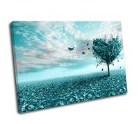 Canvas Culture - Love Heart Tree Landscape Canvas Art Print Box Framed Picture 29 Aqua 120 x 80cm