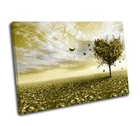 Canvas Culture - Love Heart Tree Landscape Canvas Art Print Box Framed Picture 29 Yellow 45 x 30cm