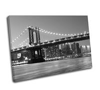 Canvas Culture - New York City Brooklyn Bridge Cityscape Canvas Print Black 60 x 40cm