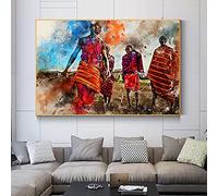 Canvas decorative print Watercolor Art Maasai Tribe Dancing Canvas Painting Posters and Prints Abstract Wall Art Pictures for Living Room Decor 20x28inch