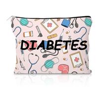 Canvas Diabetes Supplies Storage Bag, Double-Sided Printed Diabetes Bag, Practical Diabetic Bag for Insulin Pens, Test Strips & Diabetic Emergency Kits